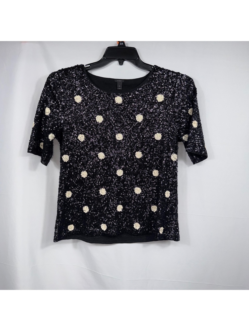 J.Crew Black Sequin Polka Dot Short Sleeve Top Women’s Medium